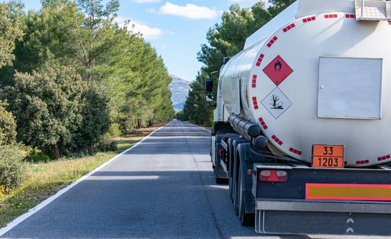 Truck with warning signs
