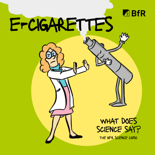 Cover of the BfR comic on e-cigarettes; scientist is pushing away an e-cigarette