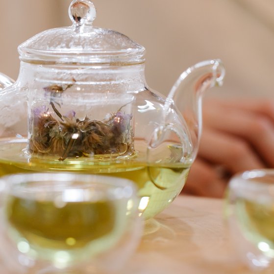 Substance risks in foods Glass tea pod with tea