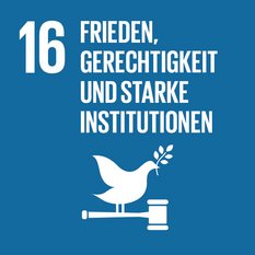 Icon des SDGs Frieden, Gerechtigkeit und starke Institutionen